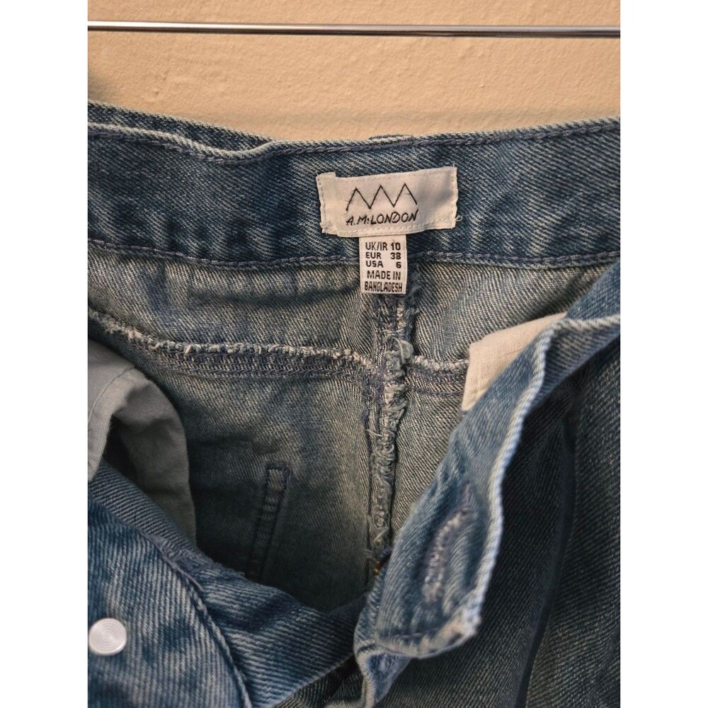 A.M. London Twee Denim Shorts with Tie Belt - High Waist 100% Cotton - Picture 4 of 5